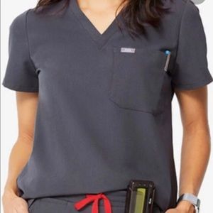 FIGS Gray Scrub Set with red drawstring. Cargo. Size M Top and Size S Pants